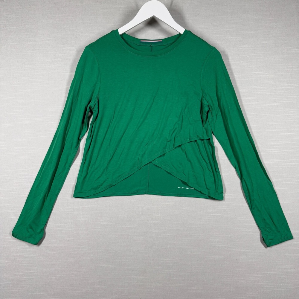 Fourlaps Top Womens Small Green L/S Recharge Tee Athletic Thumb Holes Soft Light